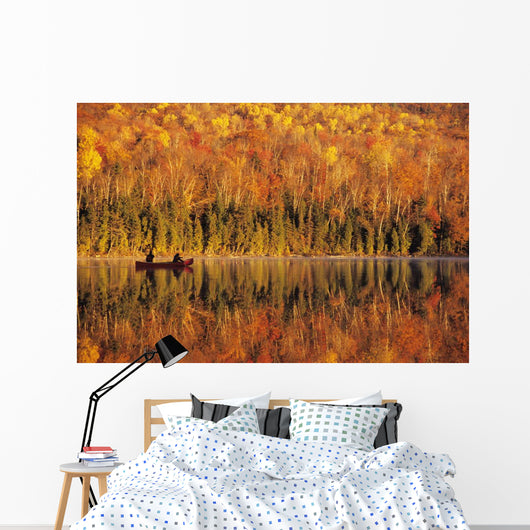 Canoeists At Sunrise, Lac Bouchard, La Mauricie National Park Quebec Wall Mural