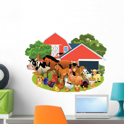 Farm Animals Barnyard Wall Decal shown on a wall