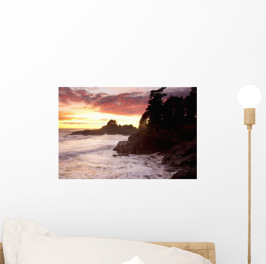 Waves At Cox Bay And Sunset Point At Sunset Near Tofino Wall Mural