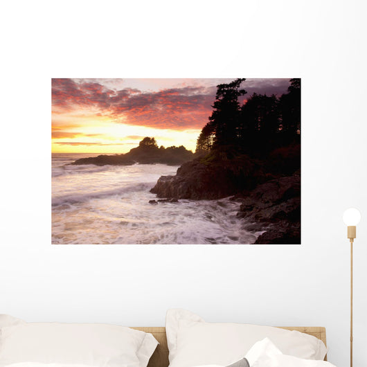 Waves At Cox Bay And Sunset Point At Sunset Near Tofino Wall Mural