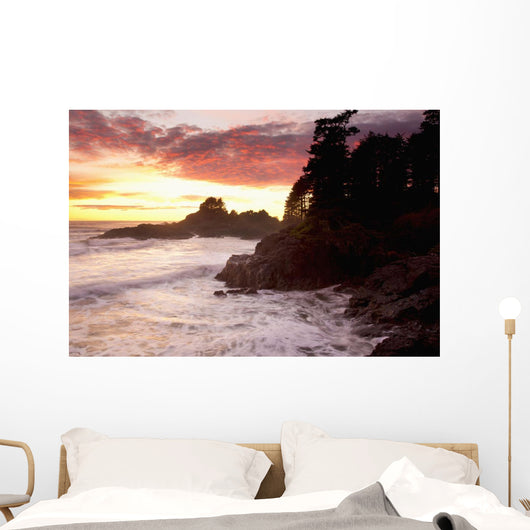 Waves At Cox Bay And Sunset Point At Sunset Near Tofino Wall Mural