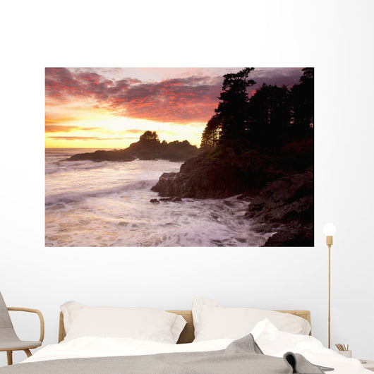 Waves At Cox Bay And Sunset Point At Sunset Near Tofino Wall Mural
