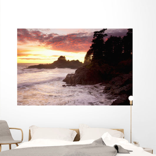 Waves At Cox Bay And Sunset Point At Sunset Near Tofino Wall Mural