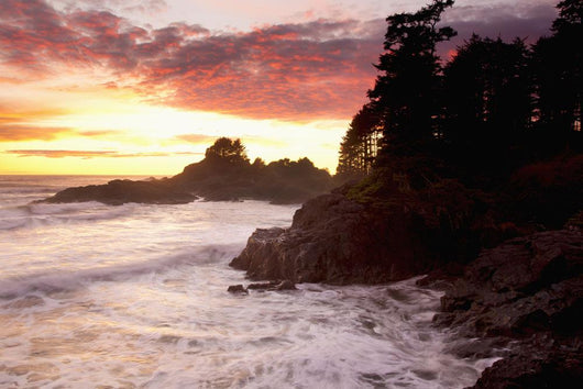 Waves At Cox Bay And Sunset Point At Sunset Near Tofino Wall Mural