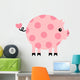 Pink Polka-Dotted Pig with a Heart Shaped Tail Wall Decal