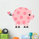Pink Polka-Dotted Pig with a Heart Shaped Tail Wall Decal