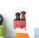 Two Dachshund Puppies Inside A Polka Dot Christmas Gift Box Wall Mural