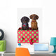 Two Dachshund Puppies Inside A Polka Dot Christmas Gift Box Wall Mural
