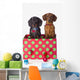 Two Dachshund Puppies Inside A Polka Dot Christmas Gift Box Wall Mural