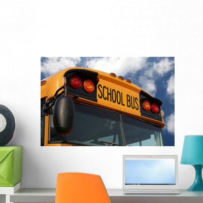 School Bus Wall Mural shown on a wall