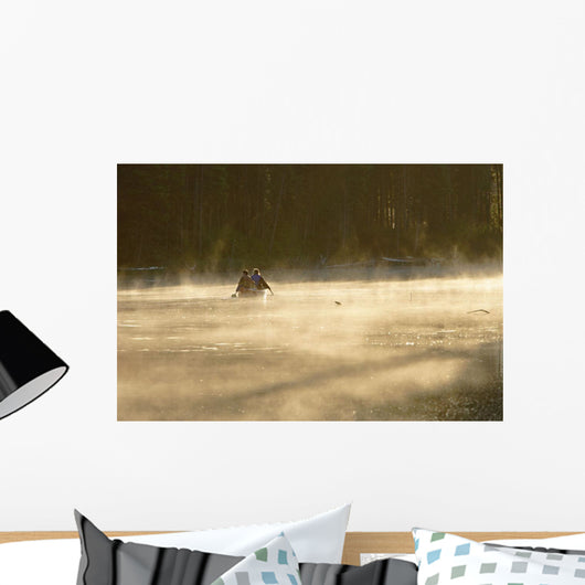 Family Canoeing On Trout Pond, Gaspesie Wildlife Reserve, Quebec Wall Mural