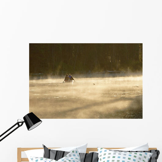 Family Canoeing On Trout Pond, Gaspesie Wildlife Reserve, Quebec Wall Mural