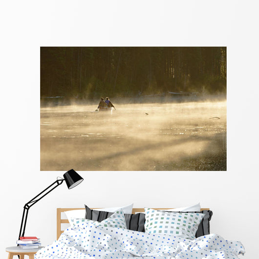 Family Canoeing On Trout Pond, Gaspesie Wildlife Reserve, Quebec Wall Mural