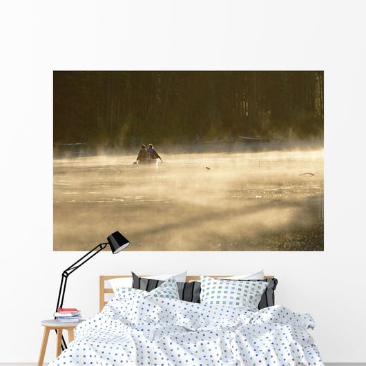 Family Canoeing On Trout Pond, Gaspesie Wildlife Reserve, Quebec Wall Mural