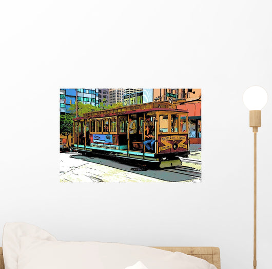 Comic Image Cable Car Wall Decal