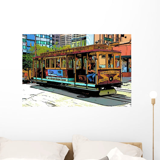 Comic Image Cable Car Wall Decal