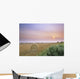 Hay Bales And Sunrise In Fog Near Cremona Alberta Wall Mural