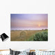 Hay Bales And Sunrise In Fog Near Cremona Alberta Wall Mural