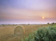 Hay Bales And Sunrise In Fog Near Cremona Alberta Wall Mural