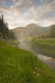 Steam Rising From Moore's Hot Springs With Lush Grass Wall Mural