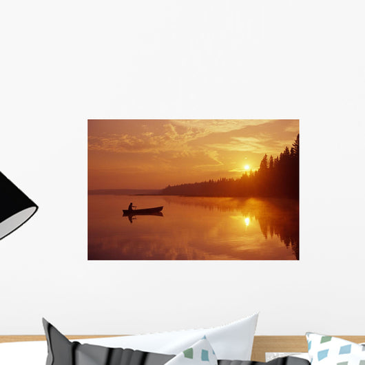 Canoeing On Child's Lake At Sunrise Wall Mural