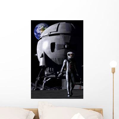 Spaceship and Astronaut shown on a wall