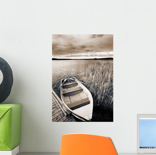 Boat And Reeds, Burntstick Lake, Alberta, Canada Wall Mural