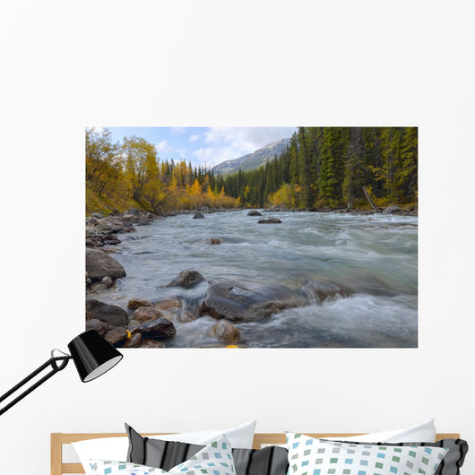 Autumn Colors Over Splashing Maligne River Wall Mural