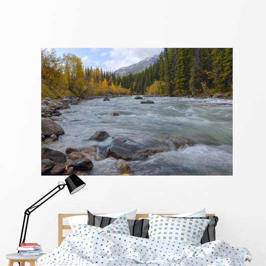 Autumn Colors Over Splashing Maligne River Wall Mural