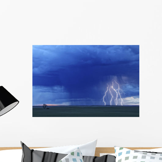 Multiple Lightning Strikes During A Storm Near Val Marie, Saskatchewan Wall Mural