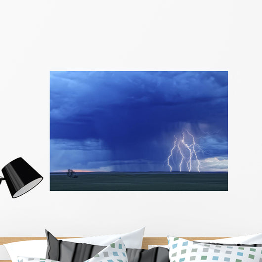 Multiple Lightning Strikes During A Storm Near Val Marie, Saskatchewan Wall Mural