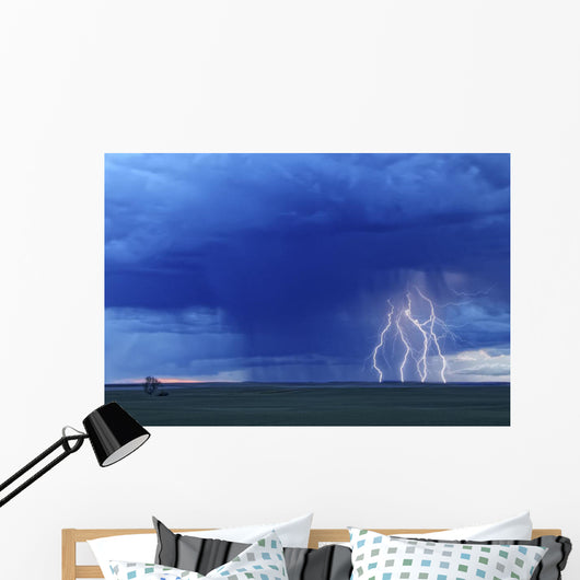 Multiple Lightning Strikes During A Storm Near Val Marie, Saskatchewan Wall Mural