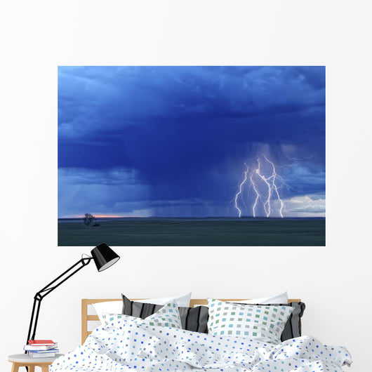 Multiple Lightning Strikes During A Storm Near Val Marie, Saskatchewan Wall Mural