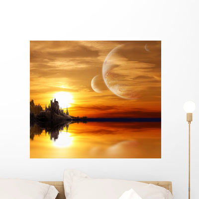 Landscape Fantasy Planet Wall Mural shown on a wall