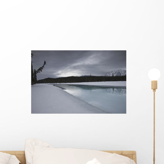 Dark Winter Evening On The Athabasca River In The Canadian Rockies Wall Mural