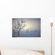 Hoar Frost Covering Trees And Barbed Wire Fence On Winter Morning Wall Mural