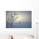 Hoar Frost Covering Trees And Barbed Wire Fence On Winter Morning Wall Mural
