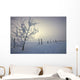 Hoar Frost Covering Trees And Barbed Wire Fence On Winter Morning Wall Mural