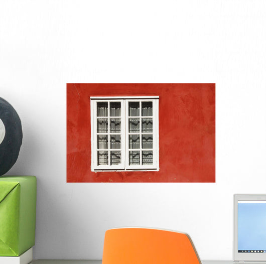 Red Timber House And Window Frame In The Old Town Wall Mural