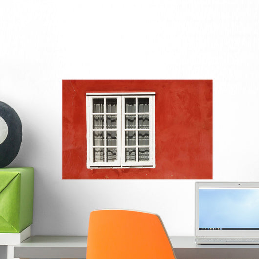 Red Timber House And Window Frame In The Old Town Wall Mural