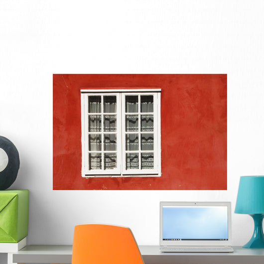 Red Timber House And Window Frame In The Old Town Wall Mural