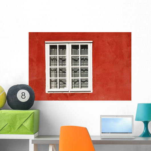 Red Timber House And Window Frame In The Old Town Wall Mural