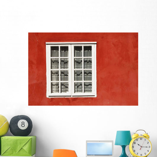 Red Timber House And Window Frame In The Old Town Wall Mural