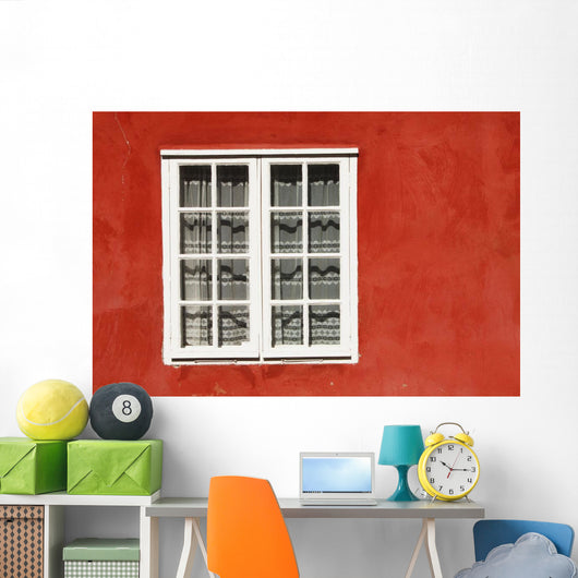 Red Timber House And Window Frame In The Old Town Wall Mural