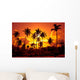 Coconut palms on sand beach in tropic on sunset Wall Mural