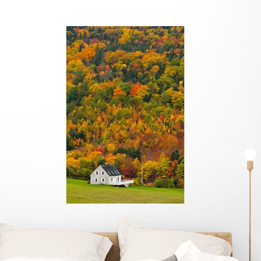 Cottage In Front Of Autumn Colours, Capstick, Cape Breton, Nova Scotia Wall Mural