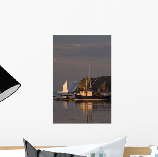 Fishing Boat Near An Iceberg, Durrell, Newfoundland And Labrador Wall Mural