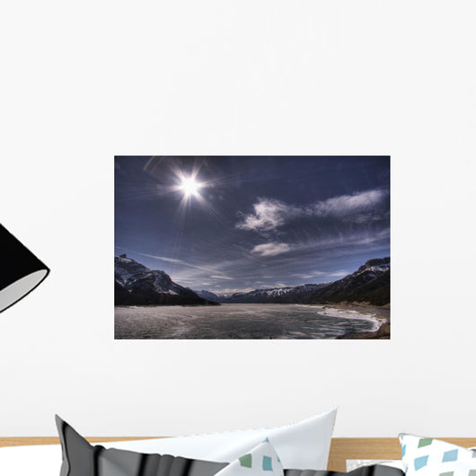 Spring Time Sun Over A Frozen Abraham Lake, Alberta Rockies Wall Mural