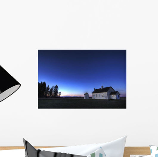 Farm House In Field At Sunset, Fort Saskatchewan, Alberta Wall Mural