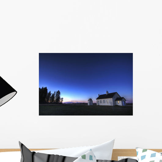 Farm House In Field At Sunset, Fort Saskatchewan, Alberta Wall Mural